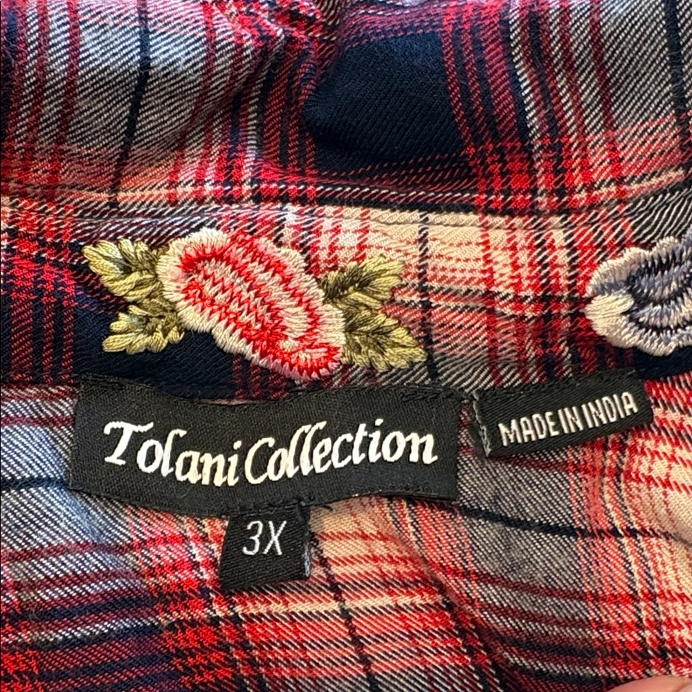 Tolani Embroidered Red and Blue Plaid Shirt Size 3X - Picture 9 of 11